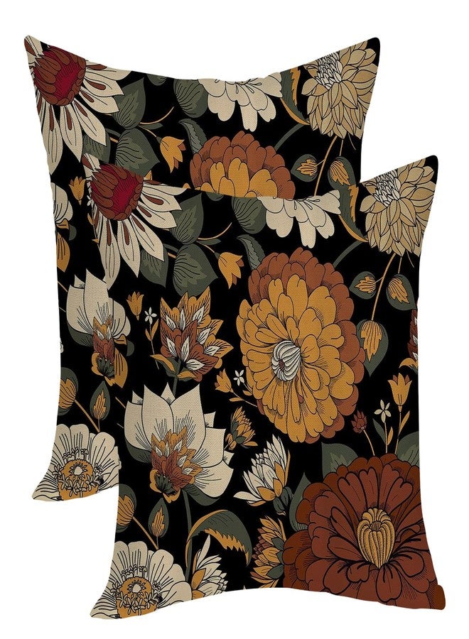OFIRD Boho Pillow Covers 18x18 Pack of 2,Vintage Black Floral Throw Pillow Cover Spring Summer Bohemian Botanical Flower Pillowcase Outdoor Decorative Linen Cushion Case for Sofa Home Decor - Image 1