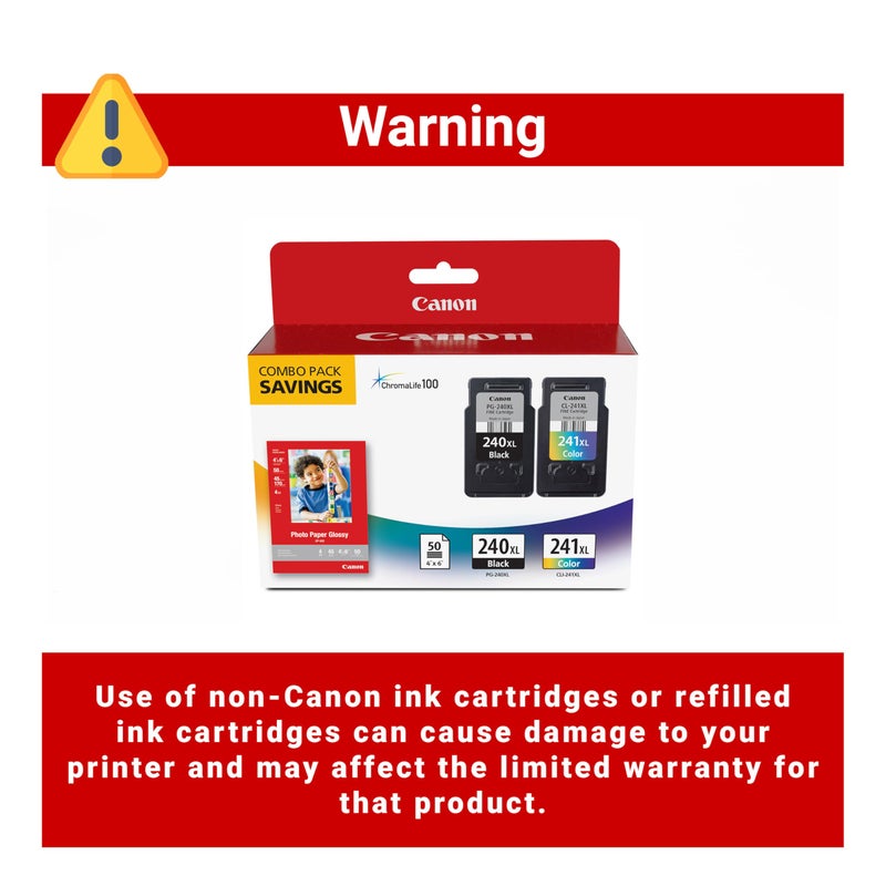 Canon PG-240 XL / CL-241 XL Genuine Ink Value Pack (2 Cartridges) with 50-Sheet Photo Paper, Compatible with MG2120/3120/4120/2220/3220/4220/3520/3620, MX372/392/432/452/472/512/522/532, TS5120 - Image 3