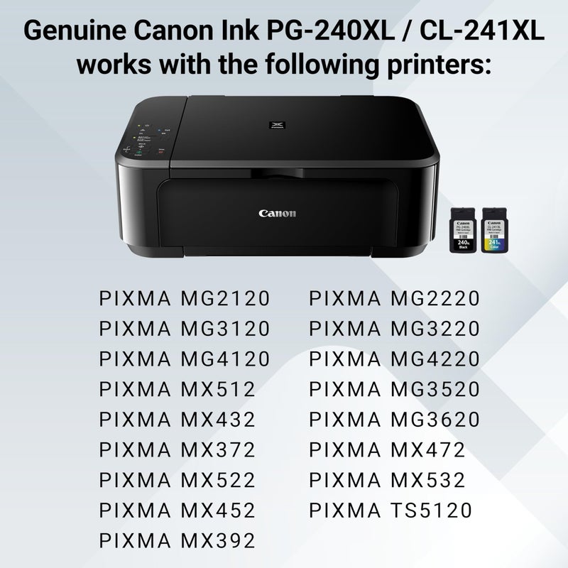 Canon PG-240 XL / CL-241 XL Genuine Ink Value Pack (2 Cartridges) with 50-Sheet Photo Paper, Compatible with MG2120/3120/4120/2220/3220/4220/3520/3620, MX372/392/432/452/472/512/522/532, TS5120 - Image 5