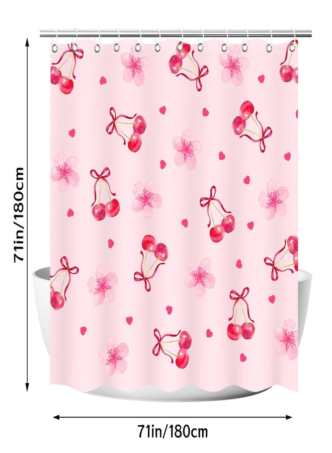 LSYDCARM Cherry Shower Curtain, Pink Shower Curtain with Floral Heart Cherry Decoration, 71x71 Inches Waterproof Fabric Bathtub Curtains for Girls Kids Bathroom Decor - Image 2