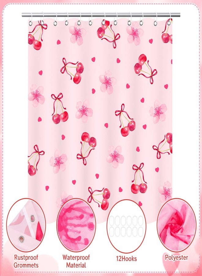 LSYDCARM Cherry Shower Curtain, Pink Shower Curtain with Floral Heart Cherry Decoration, 71x71 Inches Waterproof Fabric Bathtub Curtains for Girls Kids Bathroom Decor - Image 4