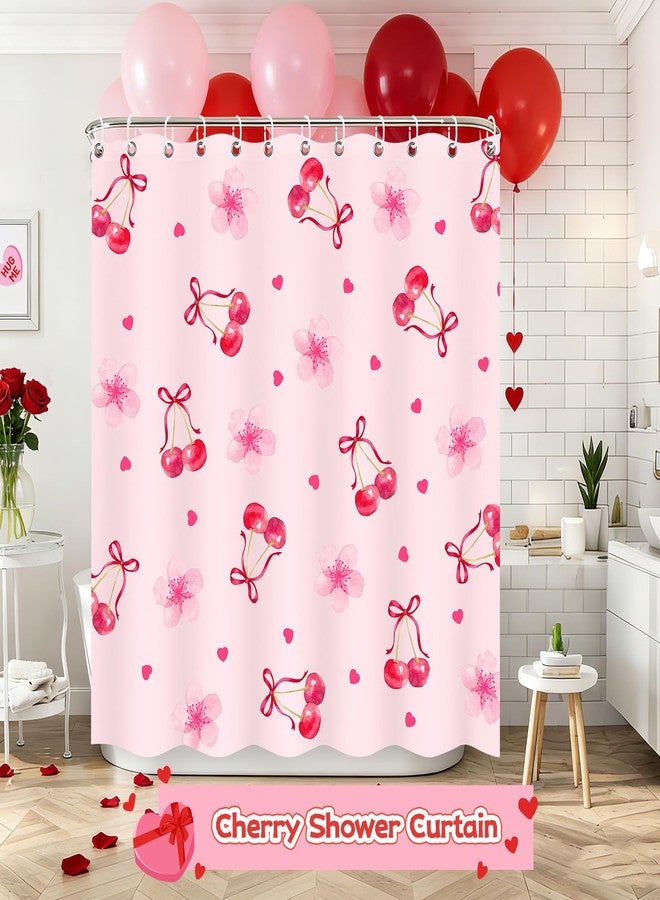 LSYDCARM Cherry Shower Curtain, Pink Shower Curtain with Floral Heart Cherry Decoration, 71x71 Inches Waterproof Fabric Bathtub Curtains for Girls Kids Bathroom Decor - Image 3
