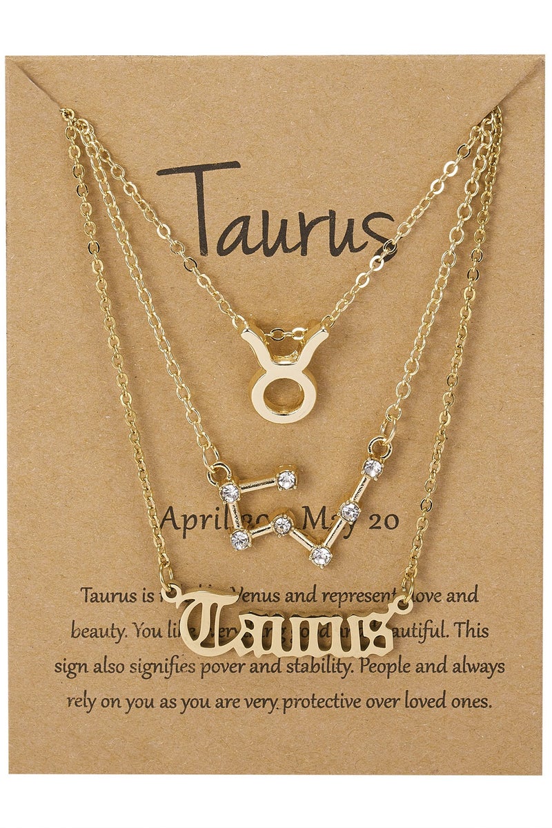 3Pcs Taurus Symbol Necklace, Retro Gold Plated 12 Constellation Pendant, zodiac sign - Image 1