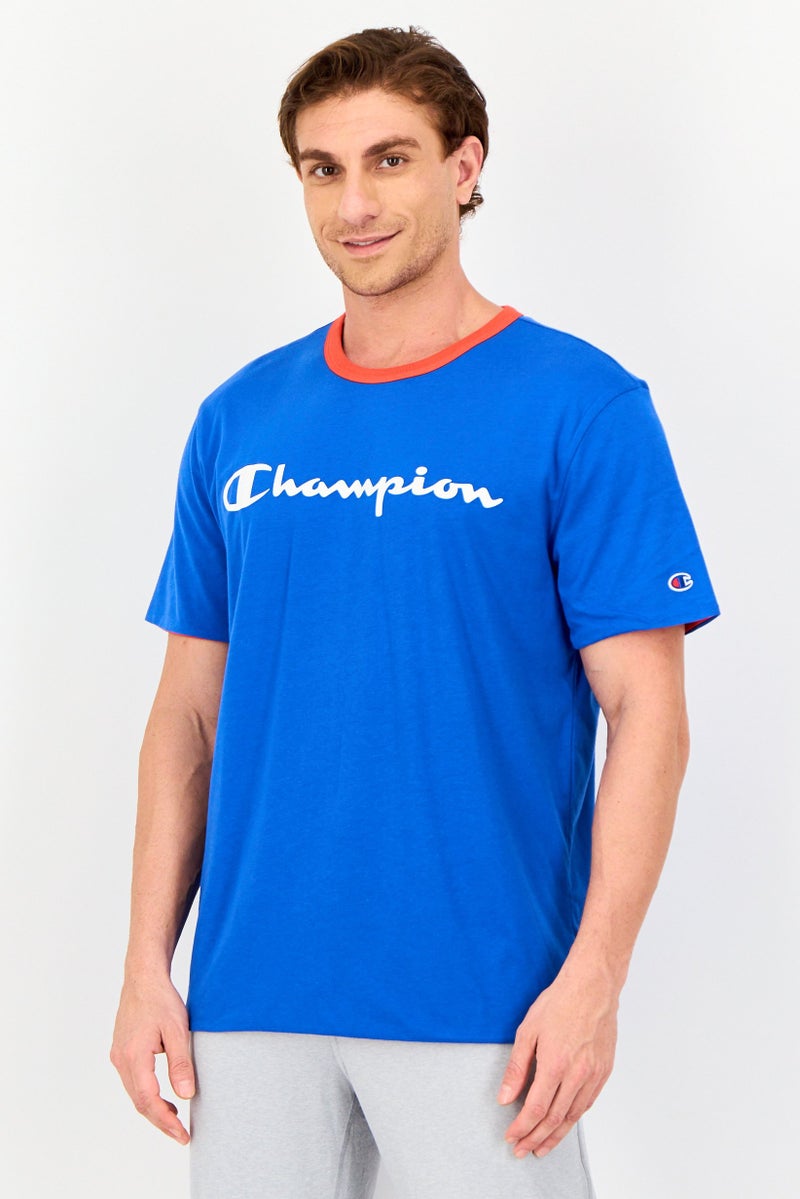 Champion Men Sportswear Fit Brand Logo Short Sleeve Outdoor T-Shirt, Blue - Image 1