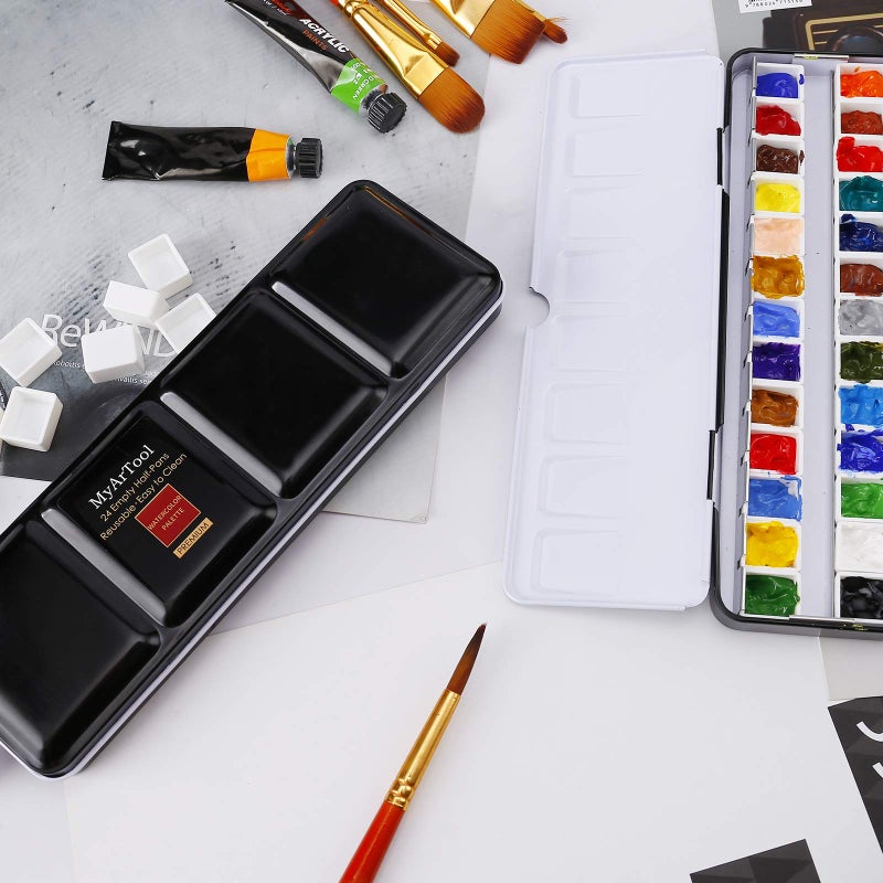 MYARTOOL Empty Watercolor Palette, Metal Watercolor Tins Box Palette Paint Case with 12 Empty Half Pans, Paint Tray Palette Suitable for Watercolor, Acrylic, Gouache, Oil Painting - Image 4