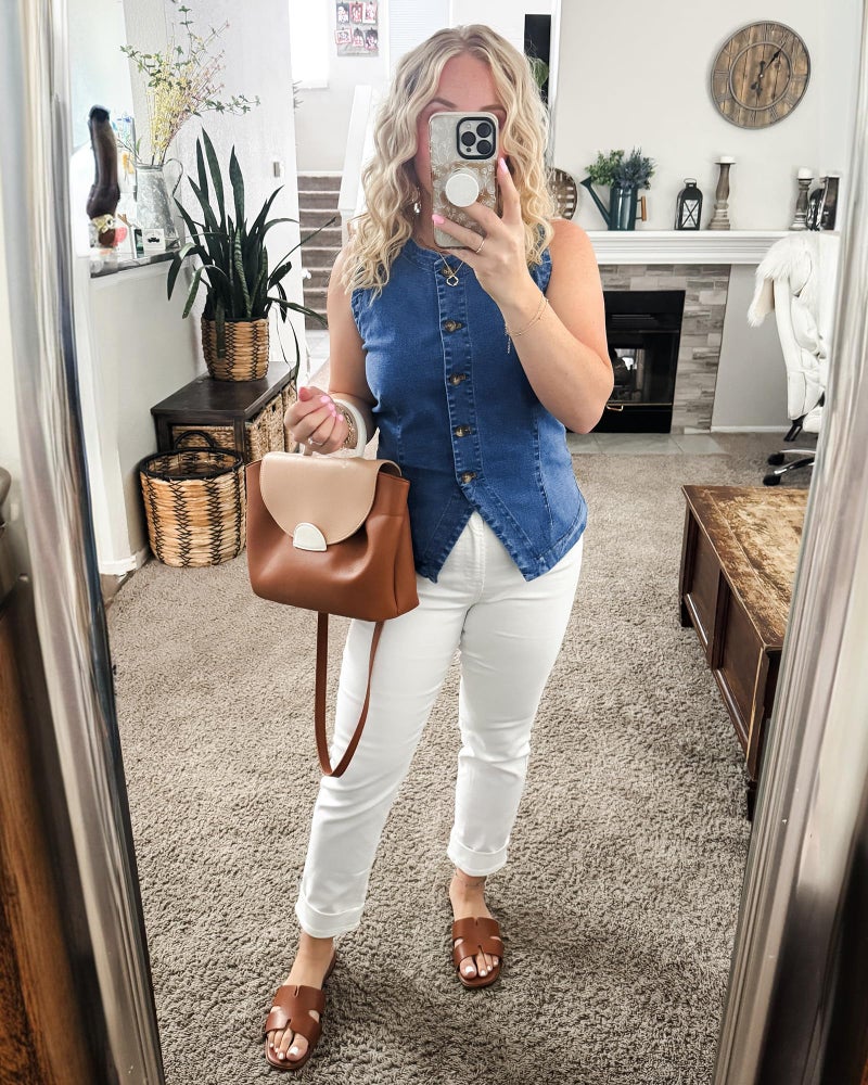 luvamia Denim Vest Top for Women Sleeveless Strechy Casual Jean Vest Top Cowgirl Outfits for Women Button Down Summer Western Waistcoat Medium Blue X-Large US Size 16-18 - Image 4