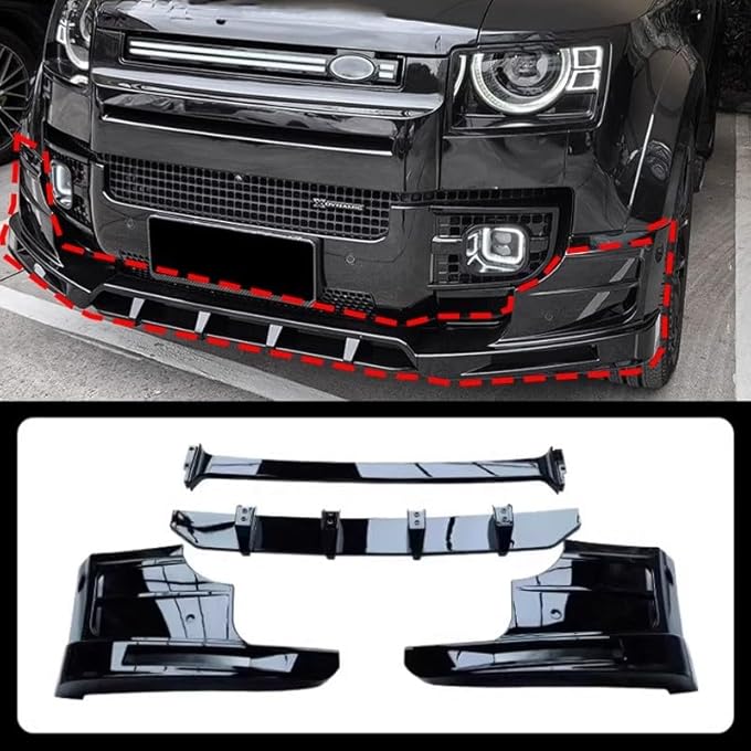Wusecssy Black Front Bumper Trims Lip Cover fit for 2020-2026 Land Rover Defender 110 130 90 - Image 2
