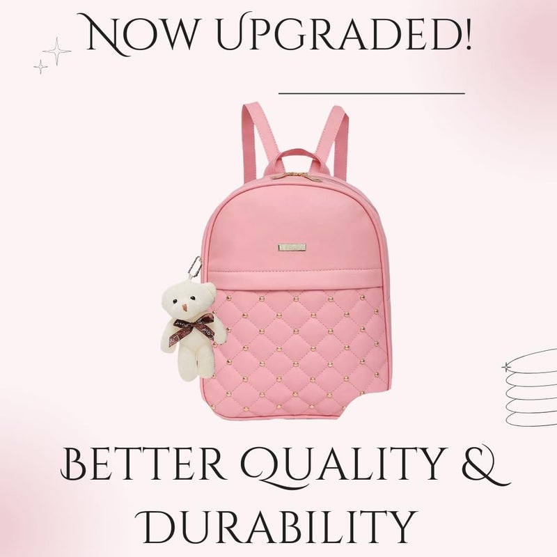 TYPIFY ® Teddy Keychain Faux Leather Backpack for Women – Stylish, Lightweight, Spacious Bag for School, Office, College & Travel – Trendy Everyday Use Backpack for Girls | Gift for Her - Image 2