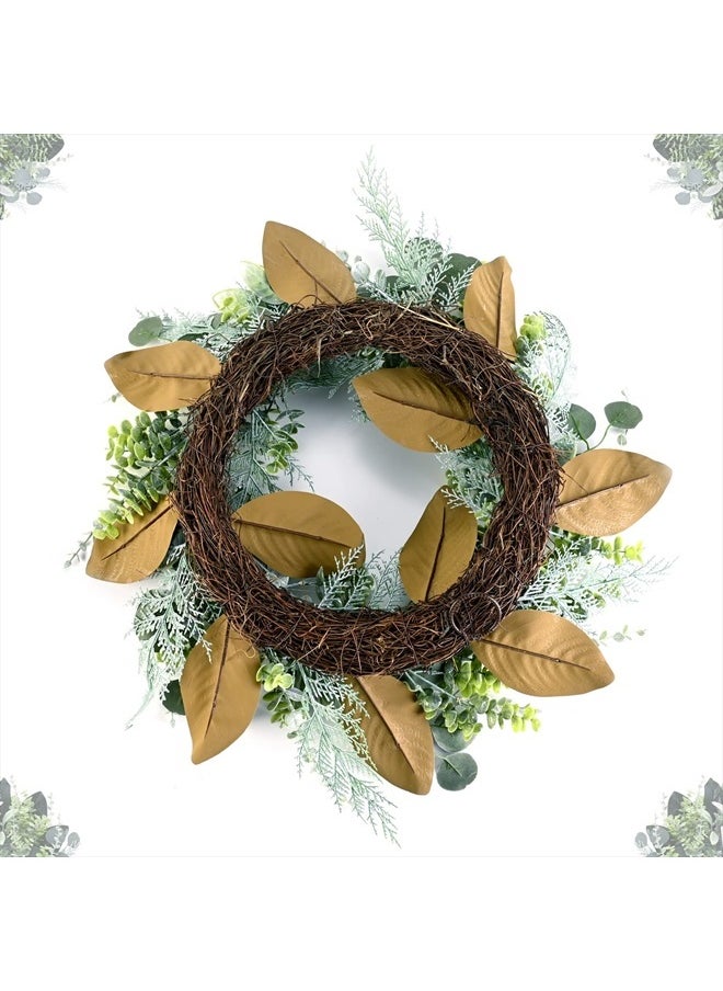 SEVENLOVE Hello Door Wreath, Boxwood Wreath 24inch, 24'' Farmhouse Eucalyptus Flocked Lambs Ear Wreath for Front Door Hanging Wall Window Party Decoration  - Image 4