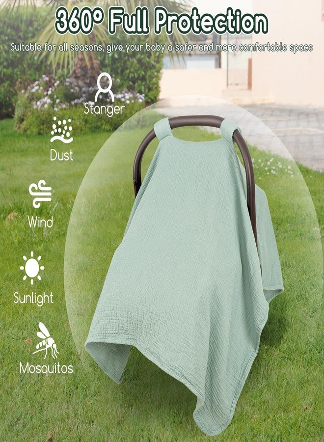 DAYEEBALL Summer Muslin Infant Car Seat Cover, Breathable Carseat Cover for Baby Girls, Multi-Purpose Breastfeeding Covers for Nursing, Green - Image 4