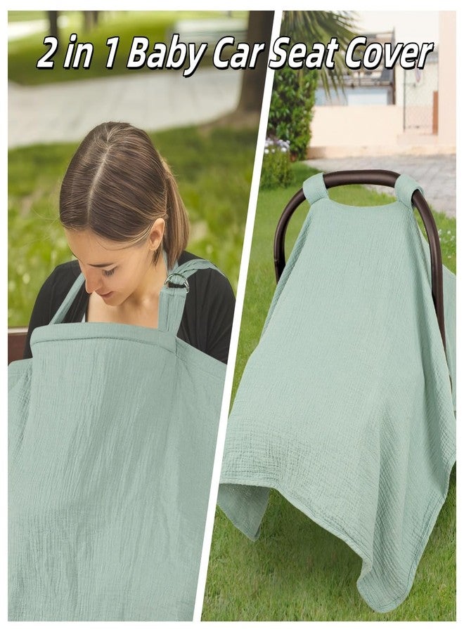 DAYEEBALL Summer Muslin Infant Car Seat Cover, Breathable Carseat Cover for Baby Girls, Multi-Purpose Breastfeeding Covers for Nursing, Green - Image 2