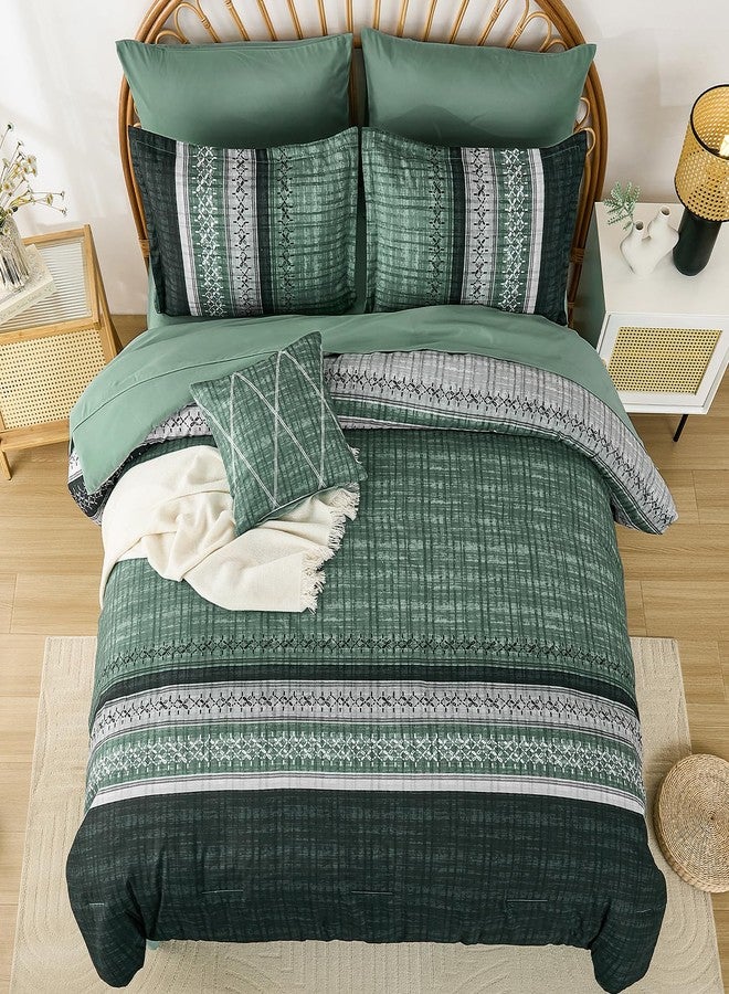 Dintszyayue Green Comforter Set Queen Size, 8 Pieces Boho Striped Bed in a Bag Soft Microfiber Bedding Set for All Season - Image 4
