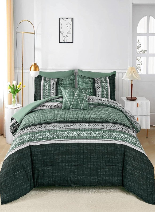 Dintszyayue Green Comforter Set Queen Size, 8 Pieces Boho Striped Bed in a Bag Soft Microfiber Bedding Set for All Season - Image 2
