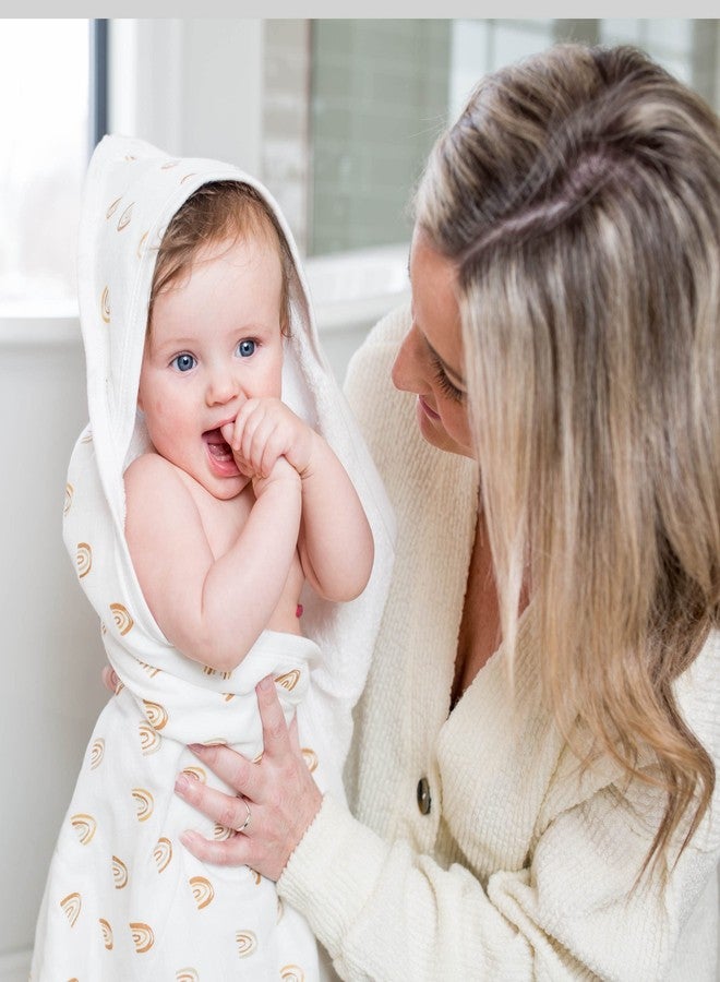 lulujo Hooded Towel Soft Absorbent Cotton Dual Layered Baby Bath Towel with Hood| 40in x 40in| Boho Rainbows - Image 2