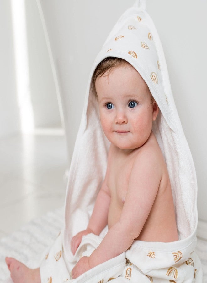 lulujo Hooded Towel Soft Absorbent Cotton Dual Layered Baby Bath Towel with Hood| 40in x 40in| Boho Rainbows - Image 3