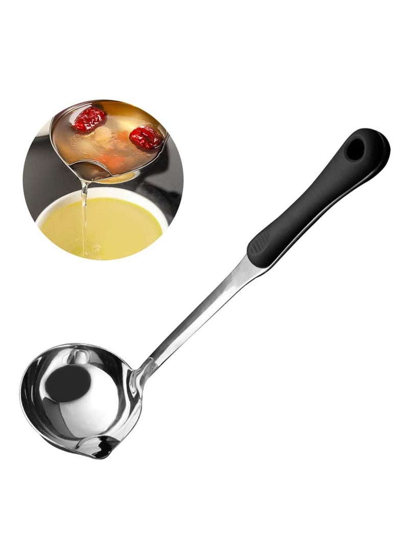 Stainless Steel Oil Filter Spoon with Heat Resistant Plastic Handle Fat Separator Skimmer for Kitchen Use - Image 1