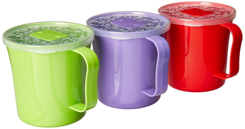 Zilpoo 3 Pack  Soup Mug with Handle and Vented Lid 37 Ounce  Plastic Microwaveable Oatmeal Cereal Cup with Cover  Microwave Safe Lidded Bowl