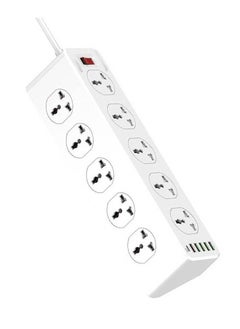 JBQ 2500W 10 Sockets With 5 USB Ports And 1 Type-C PD Port Desktop Extension Home Charger With 2M UK Power Cord White  - Image 1