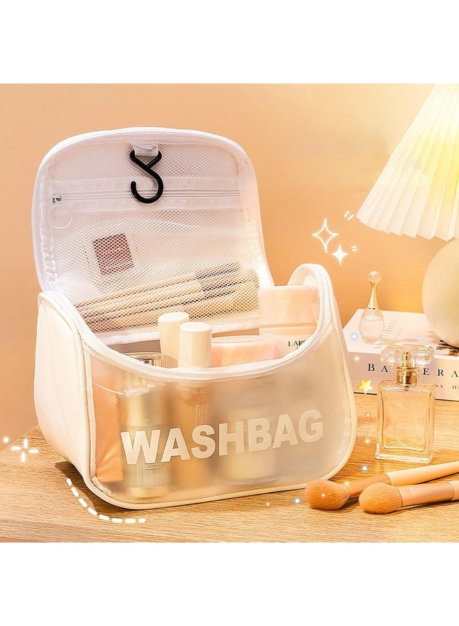 wolpin White Makeup Pouch Pu Toiletry Bag For Women Large Cosmetic Kit Storage Organizer Travel Vanity Grooming Make Up Washbag, 13 cm - Image 2