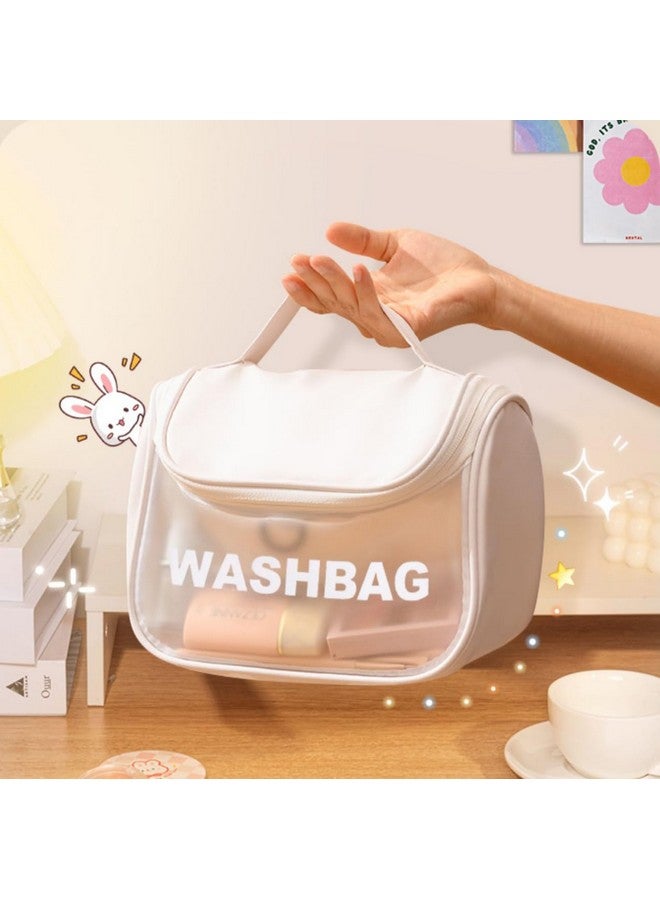 wolpin White Makeup Pouch Pu Toiletry Bag For Women Large Cosmetic Kit Storage Organizer Travel Vanity Grooming Make Up Washbag, 13 cm - Image 3