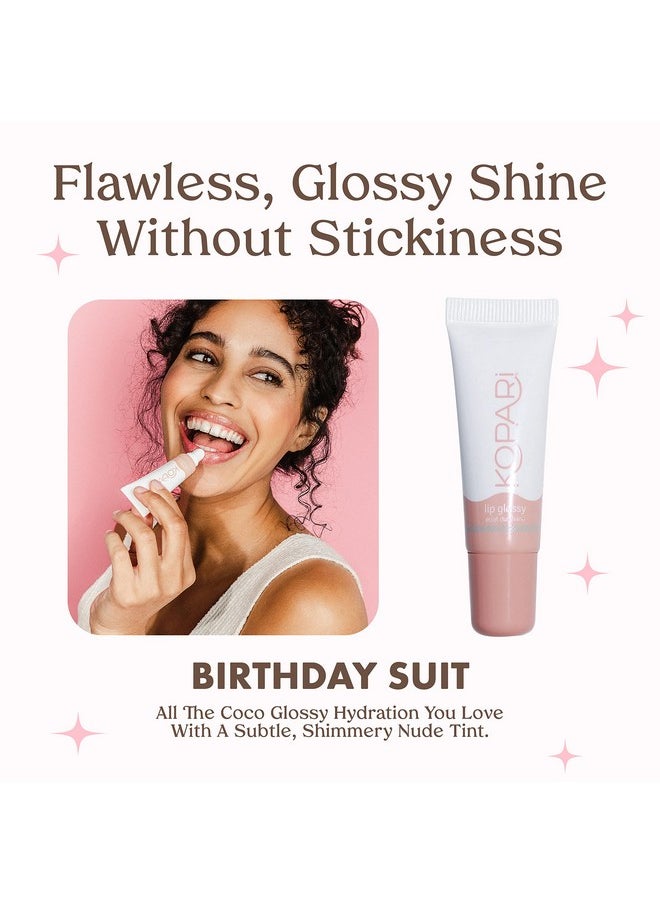 Kopari Kopari Coconut Lip Glossy | Nude Tint Birthday Suit | Vegan Hydrating Moisturizing Lip Oil Vitamin E Shea Butter Long Wear High Shine Non Sticky | Natural Clean Plant Based Non Toxic Balm Paraben Free  - Image 3