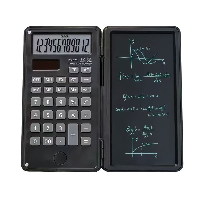 Black Scientific Calculator LCD Display Foldable Design Handwriting Pad Dual Power Solar Battery - Image 4