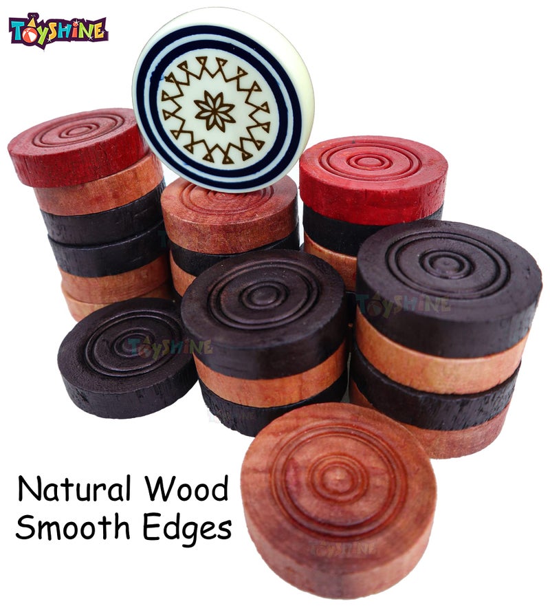 Toyshine Carrom Playing Coins and Powder for kids and adult| 24 Wooden Coins | 1 Striker | 1 Urea Powder SSTP,Multicolor - Image 3