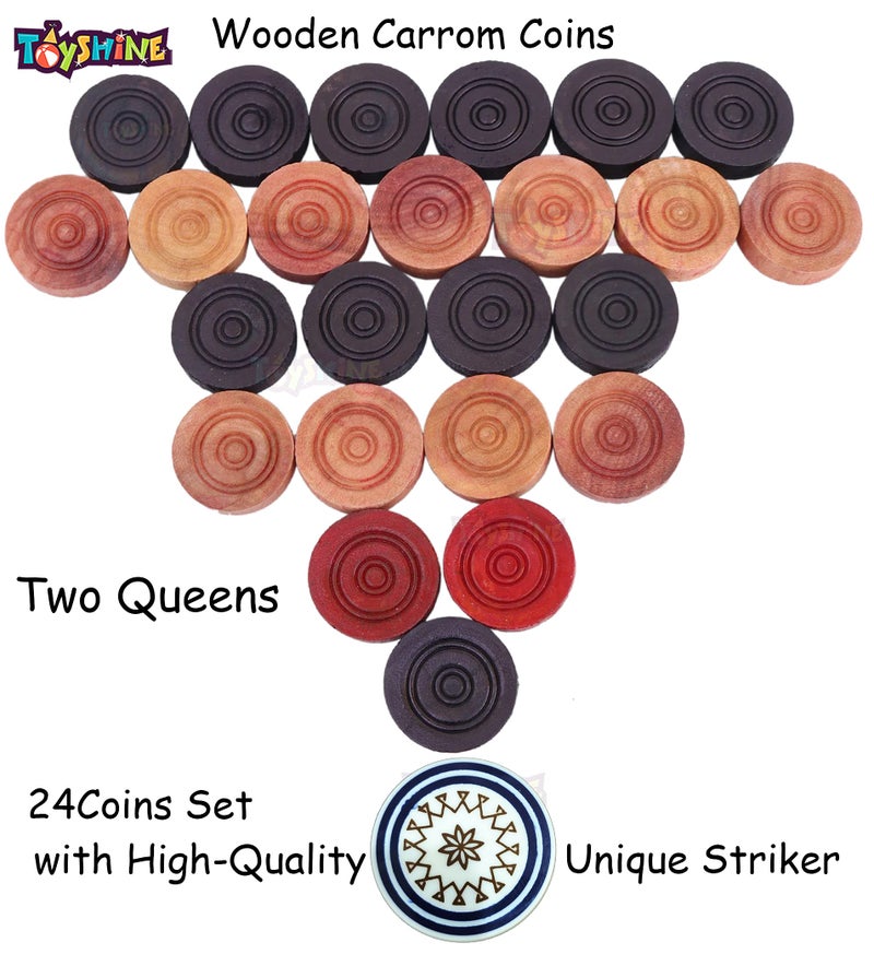 Toyshine Carrom Playing Coins and Powder for kids and adult| 24 Wooden Coins | 1 Striker | 1 Urea Powder SSTP,Multicolor - Image 4