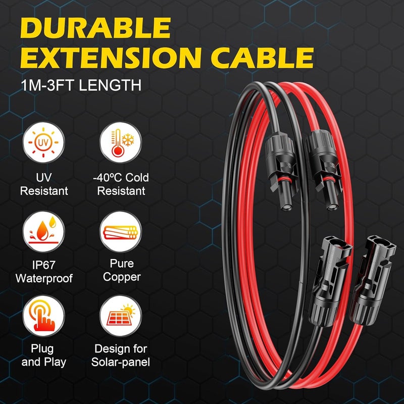 OWINUSTECH 3Ft Solar Cable Solar Extension Cable,10AWG Solar Panel ExtensionCable with Female and Male Connectors,Waterproof Solar ExtensionCable Kit (Red and Black). - Image 2