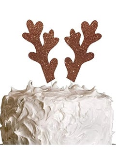 Generic Reindeer Antlers xmas Cake Topper - Glitter foam Cake Topper - Glittery Brown 