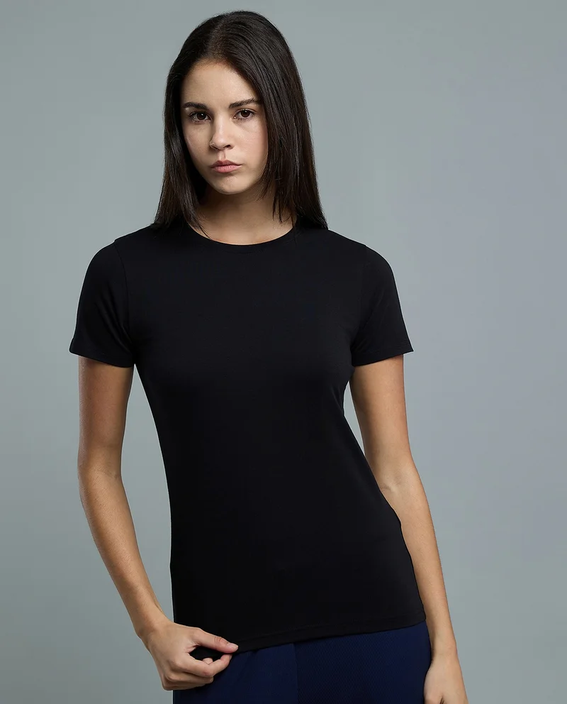 أر أند بي Solid T-Shirt With Crew Neck And Short Sleeves