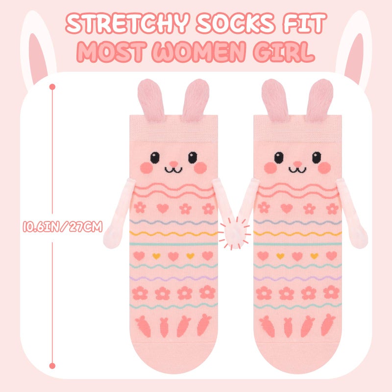 FreeNFond Easter Bunny Socks with Magnetic Holding Hands, Crazy Socks for Kids Women, Funny Gifts for Easter Basket Stuffers (Pink) - Image 4