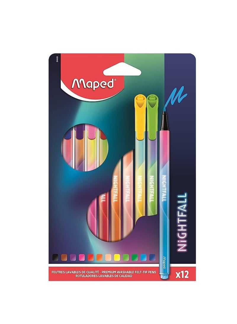 12-Piece Nightfall Felt Tip Colouring Pens Multicolour