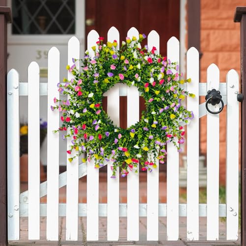 Julako Spring Summer Wreaths for Front Door 22 Inch Large Farmhouse Colorful Cottage Wreath ExtraFull 378 Silk Artificial Carnation Floral Wreath Blossom Greenery Hanging for Porch Home Decorations - Image 3