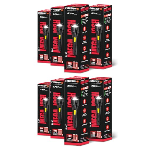 EVEREADY DL47 (Mega Josh), 0.75W Emergency Torch, Durable ABS Plastic Body, Bright White LED Torch, Powered by 3xAA Eveready Batteries - Image 1