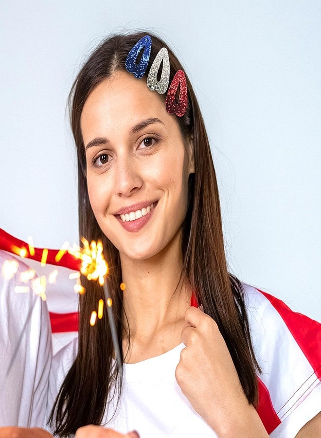 DIUEWOW 3Colors 4th of July Hair Clips Glitter Sequin Patriotic Hairpins Hair Barrettes Sparkly Red, White and Blue Snap Clips Independence Day Hair Grips Heart Shap Claw Clips for Memorial Themed Party - Image 3