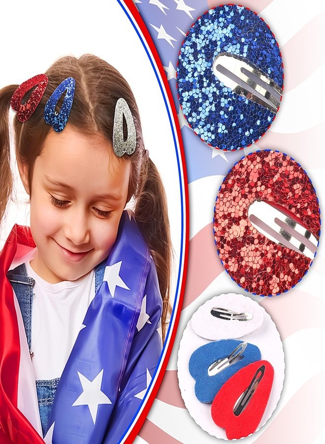 DIUEWOW 3Colors 4th of July Hair Clips Glitter Sequin Patriotic Hairpins Hair Barrettes Sparkly Red, White and Blue Snap Clips Independence Day Hair Grips Heart Shap Claw Clips for Memorial Themed Party - Image 5
