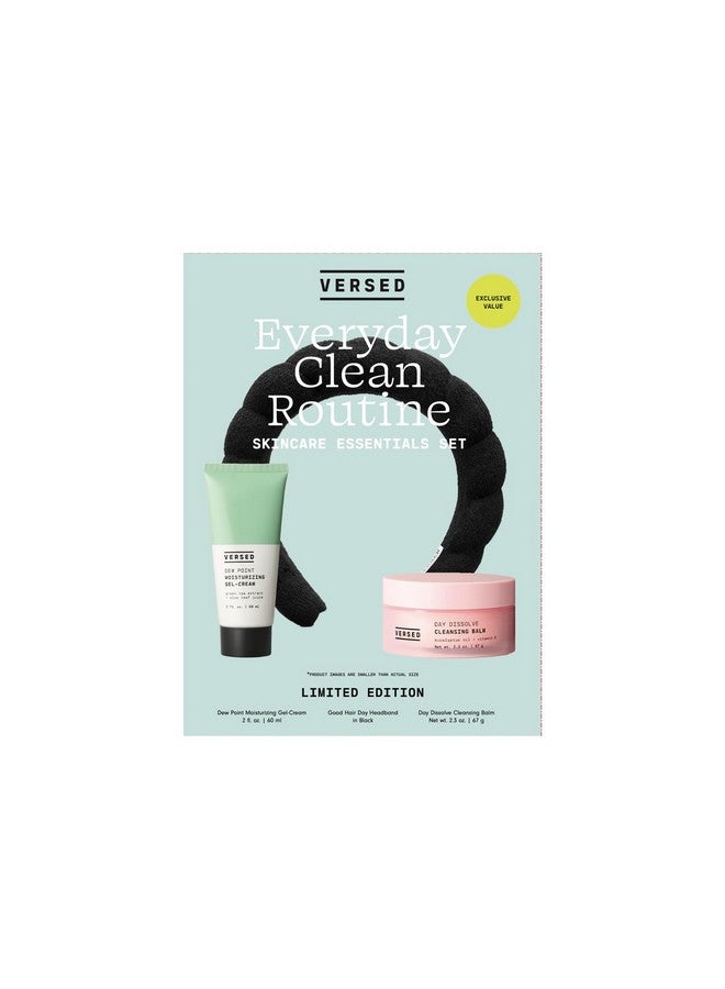 Versed Everyday Clean Routine Travel Essentials 3Piece Skincare Set Dew Point Gel Cream (2 Fl Oz) Good Hair Day Black Headband & Day Dissolve Cleansing Balm (2.3 Oz) Nontoxic + Vegan - Image 1