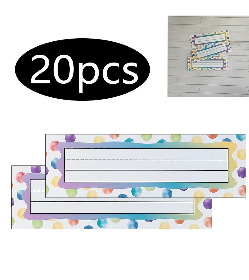 20pcs Colorful Polka Dot Paper Name Tags Watercolor Hand Painted Style Student Desk Labels Elementary School Classroom Bulletin Board Decoration Cards - Image 1