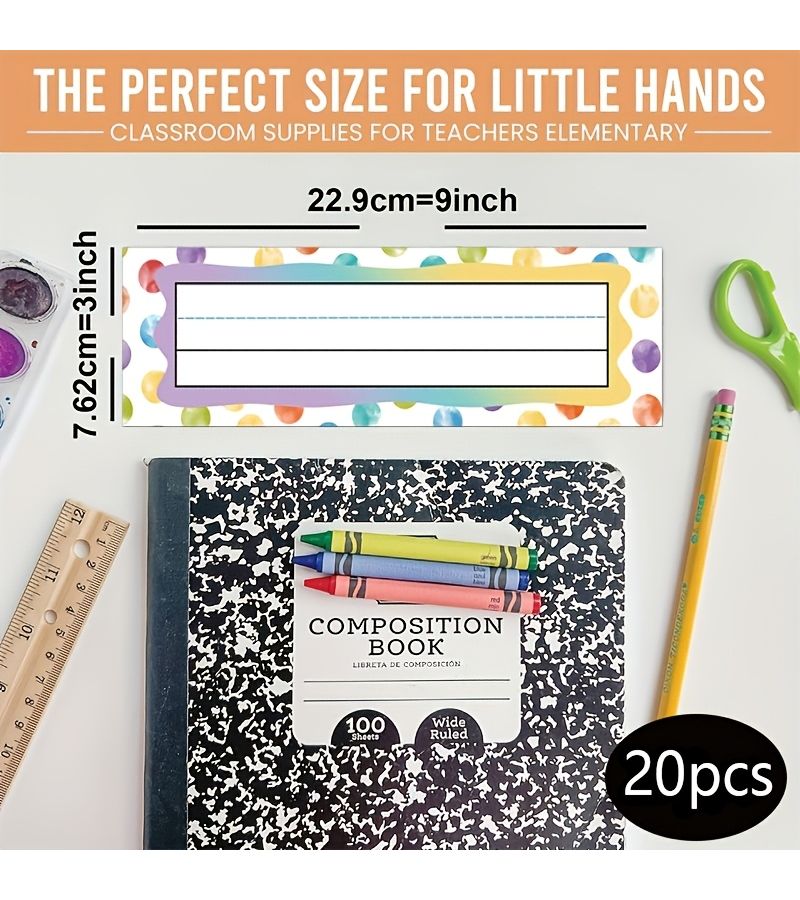 20pcs Colorful Polka Dot Paper Name Tags Watercolor Hand Painted Style Student Desk Labels Elementary School Classroom Bulletin Board Decoration Cards - Image 2
