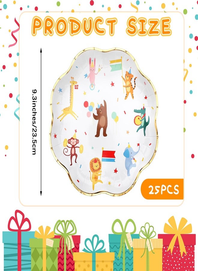 Maxdot 25 Pack Animal Parade Theme Party Plates, 9 Inch Disposable Paper Plates Scalloped with Cute Jungle Safari Animal Design, Fit for Birthday, Baby Shower, Party, Zoo Theme Celebration - Image 2