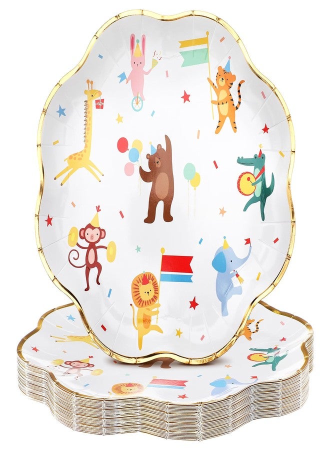 Maxdot 25 Pack Animal Parade Theme Party Plates, 9 Inch Disposable Paper Plates Scalloped with Cute Jungle Safari Animal Design, Fit for Birthday, Baby Shower, Party, Zoo Theme Celebration - Image 1
