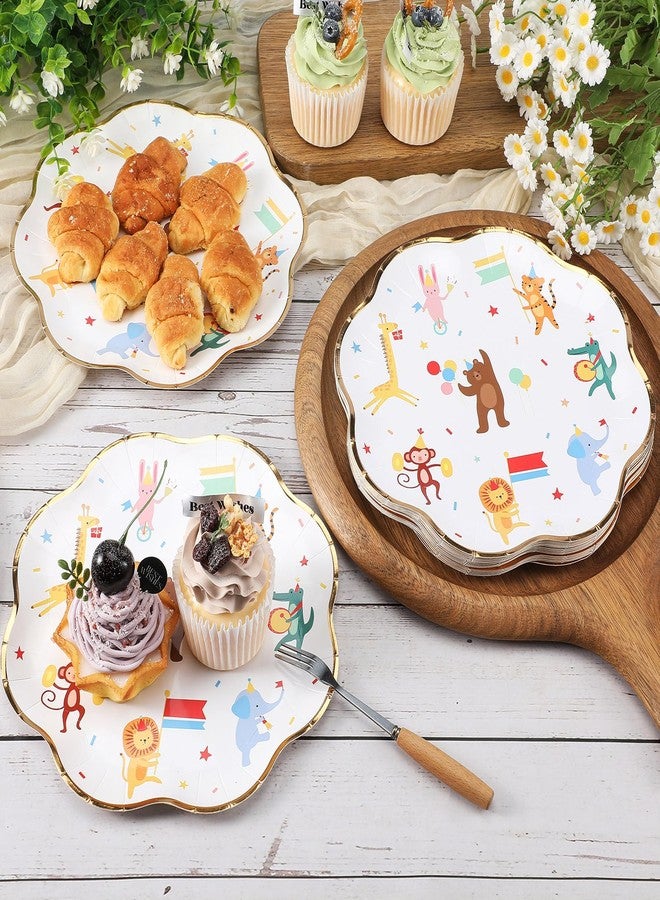 Maxdot 25 Pack Animal Parade Theme Party Plates, 9 Inch Disposable Paper Plates Scalloped with Cute Jungle Safari Animal Design, Fit for Birthday, Baby Shower, Party, Zoo Theme Celebration - Image 4