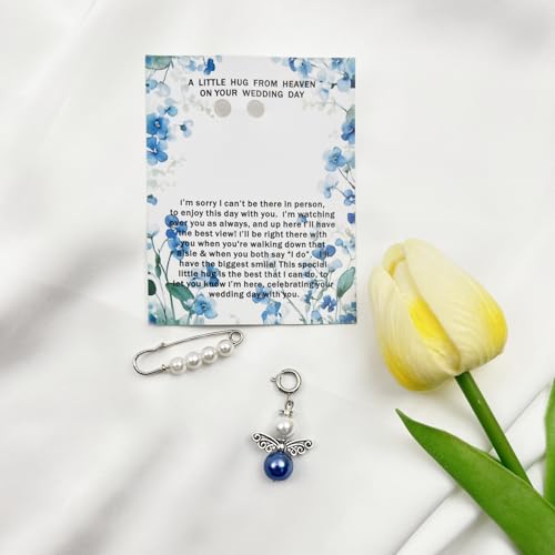Dorla Cool Something Blue Guardian Angel Bridal Charm, Memorial Wedding Bouquet Charm, Hug from Heaven Keepsake for Bride, Wedding Gift in Memory of Mom or Dad, Remembrance Gift - Image 2