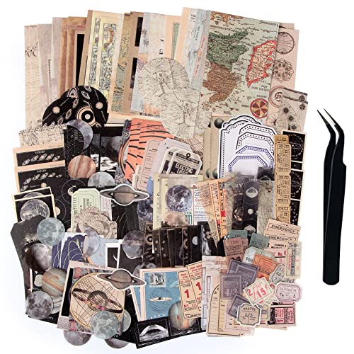 SIGUJAYGE TIYPKE 200pcs Aesthetic Stickers - Vintage Scrapbook Stickers for Journaling, Bullet Journals, Scrapbooking, Space & Moon Themes - Image 1