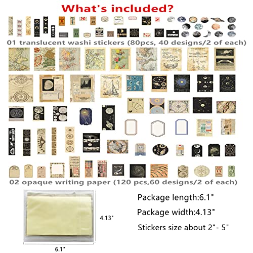 SIGUJAYGE TIYPKE 200pcs Aesthetic Stickers - Vintage Scrapbook Stickers for Journaling, Bullet Journals, Scrapbooking, Space & Moon Themes - Image 3