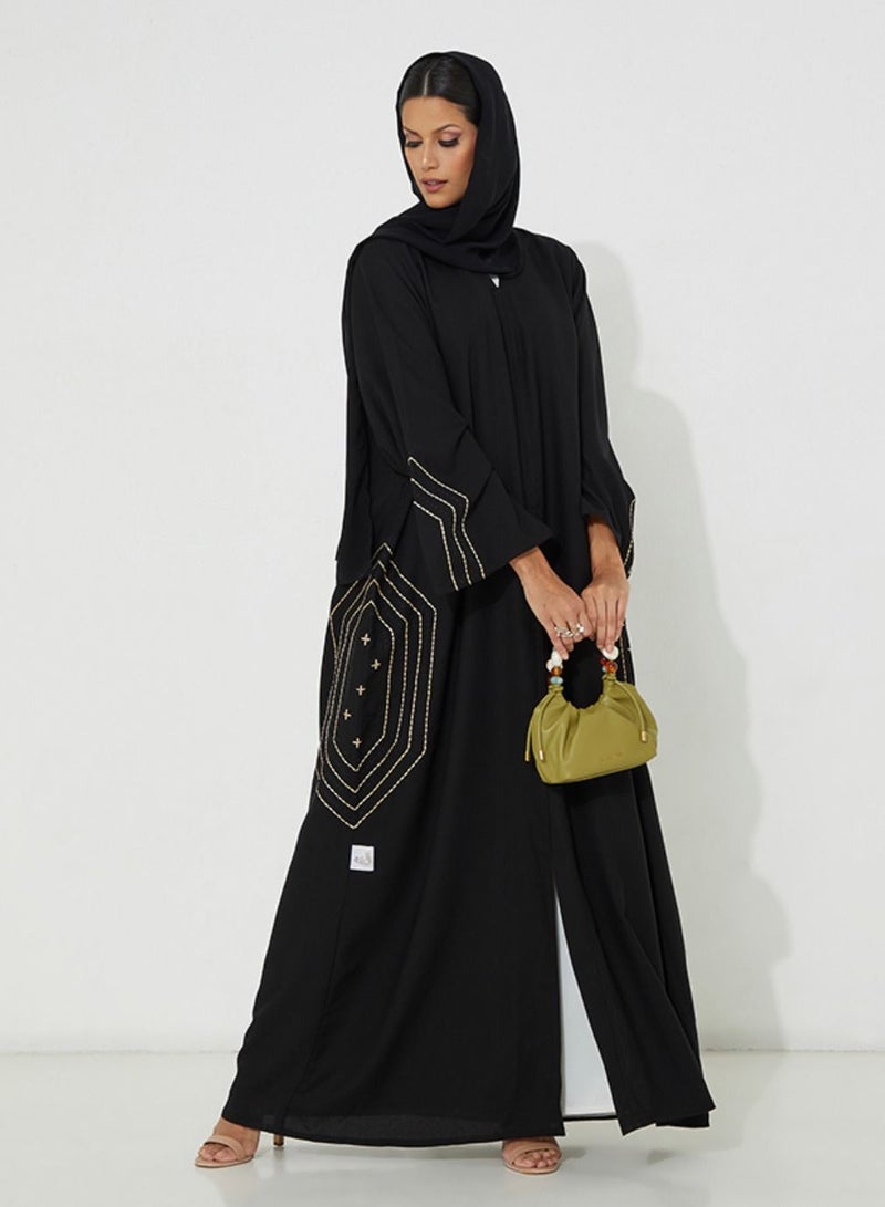 Rosette Abaya Embellished Abaya with Embroidery - Image 1