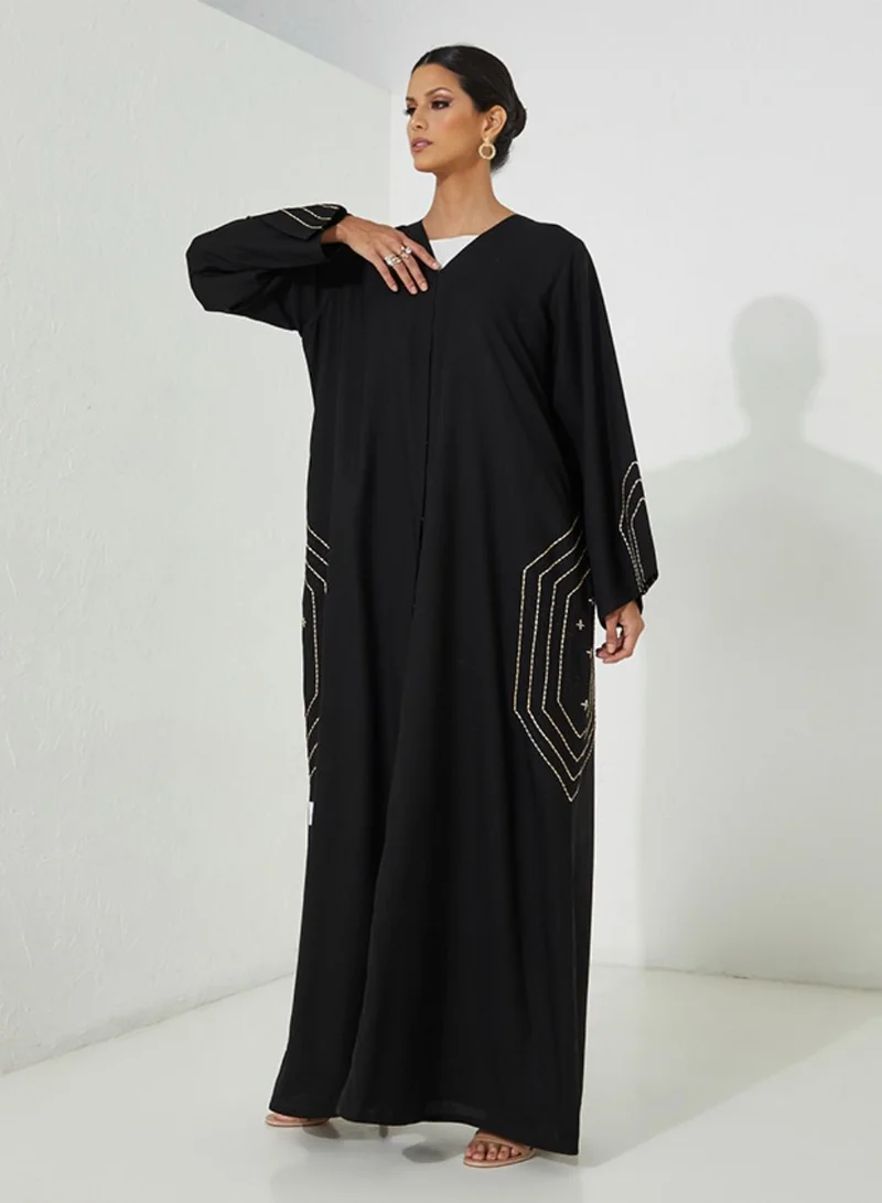 Rosette Abaya Embellished Abaya with Embroidery