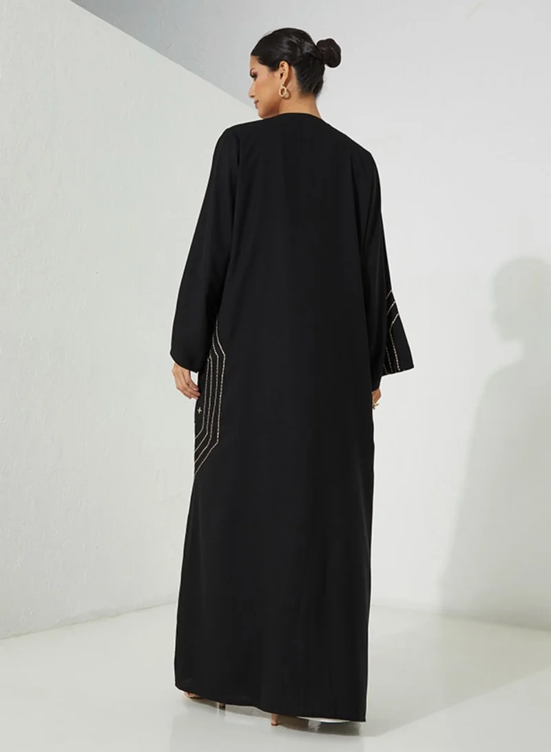Rosette Abaya Embellished Abaya with Embroidery