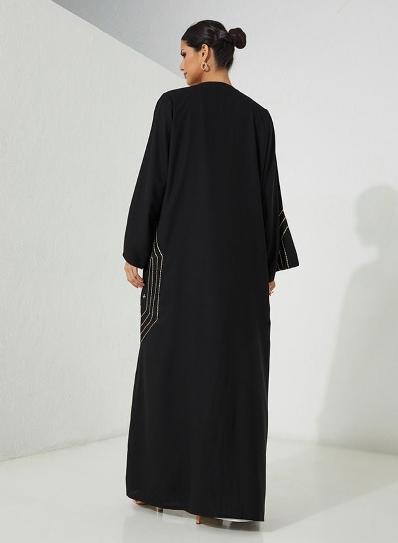 Rosette Abaya Embellished Abaya with Embroidery - Image 3